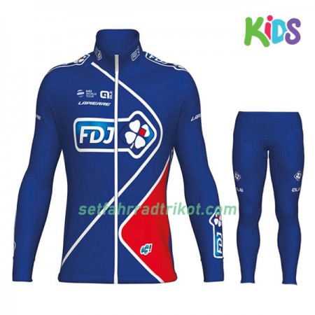 Radbekleidung Radtrikot Langarm + Lang Radhose 2017 FDJ Kinder N002